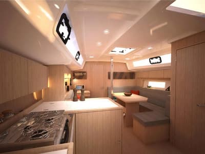 Galley of Olivia, a Bavaria C38 sailboat at Municipal Unit of Palairos, Greece