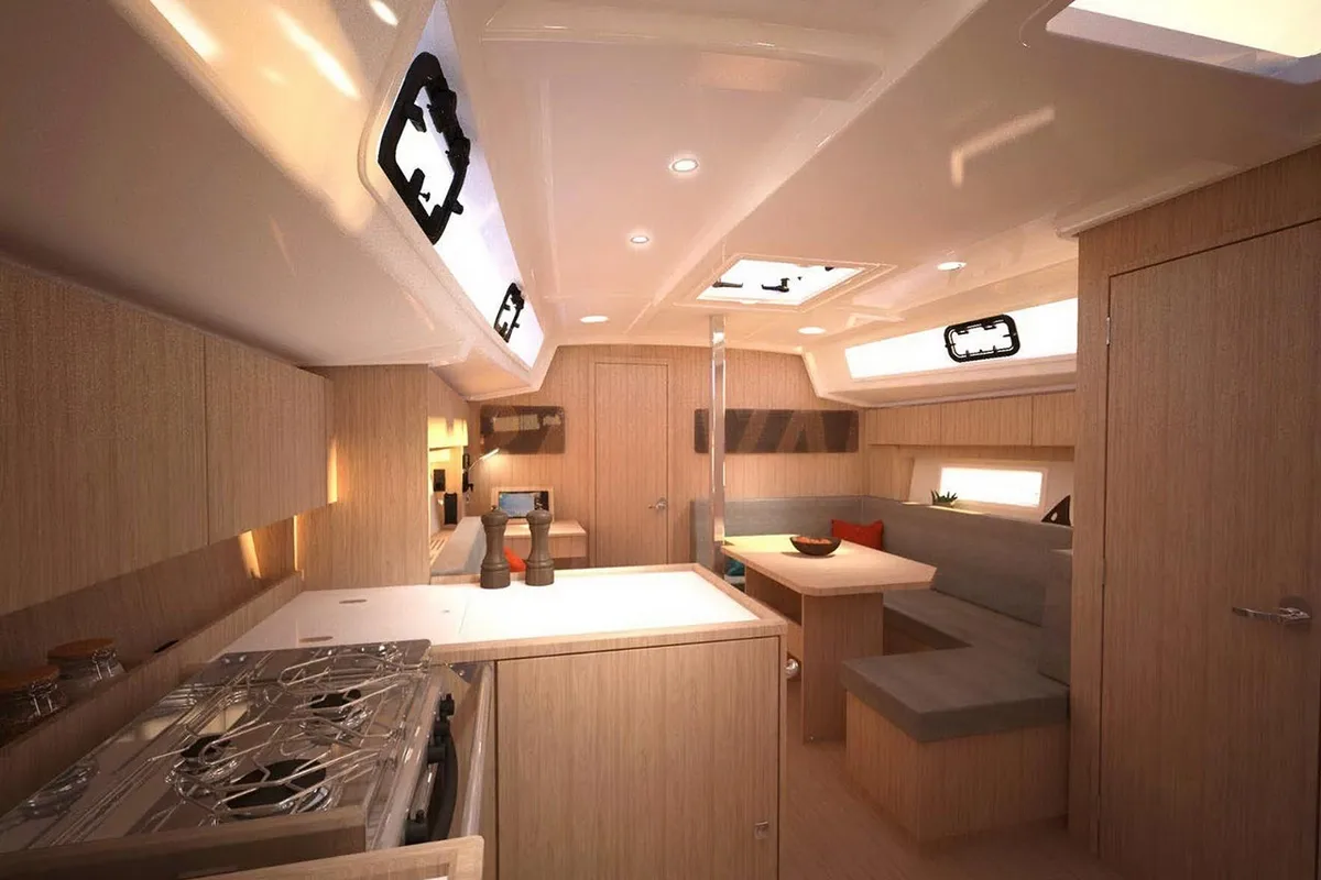 Galley of Olivia, a Bavaria C38 sailboat at Municipal Unit of Palairos, Greece