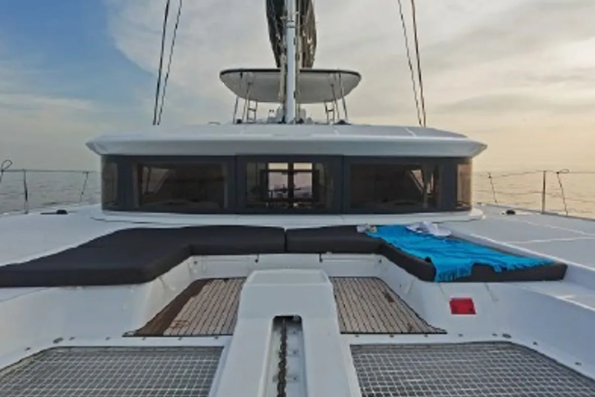 Deck of Aqua Star, a Lagoon 50 catamaran at Municipal Unit of Lefkada, Greece