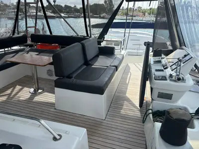Cockpit of Aqua Star, a Lagoon 50 catamaran at Municipal Unit of Lefkada, Greece
