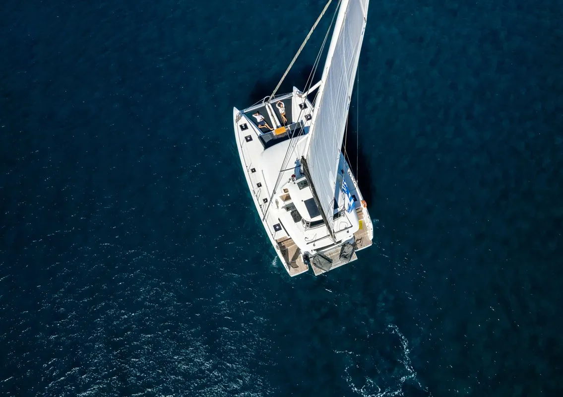 Exterior view of Aqua Star, a Lagoon 50 catamaran at Municipal Unit of Lefkada, Greece
