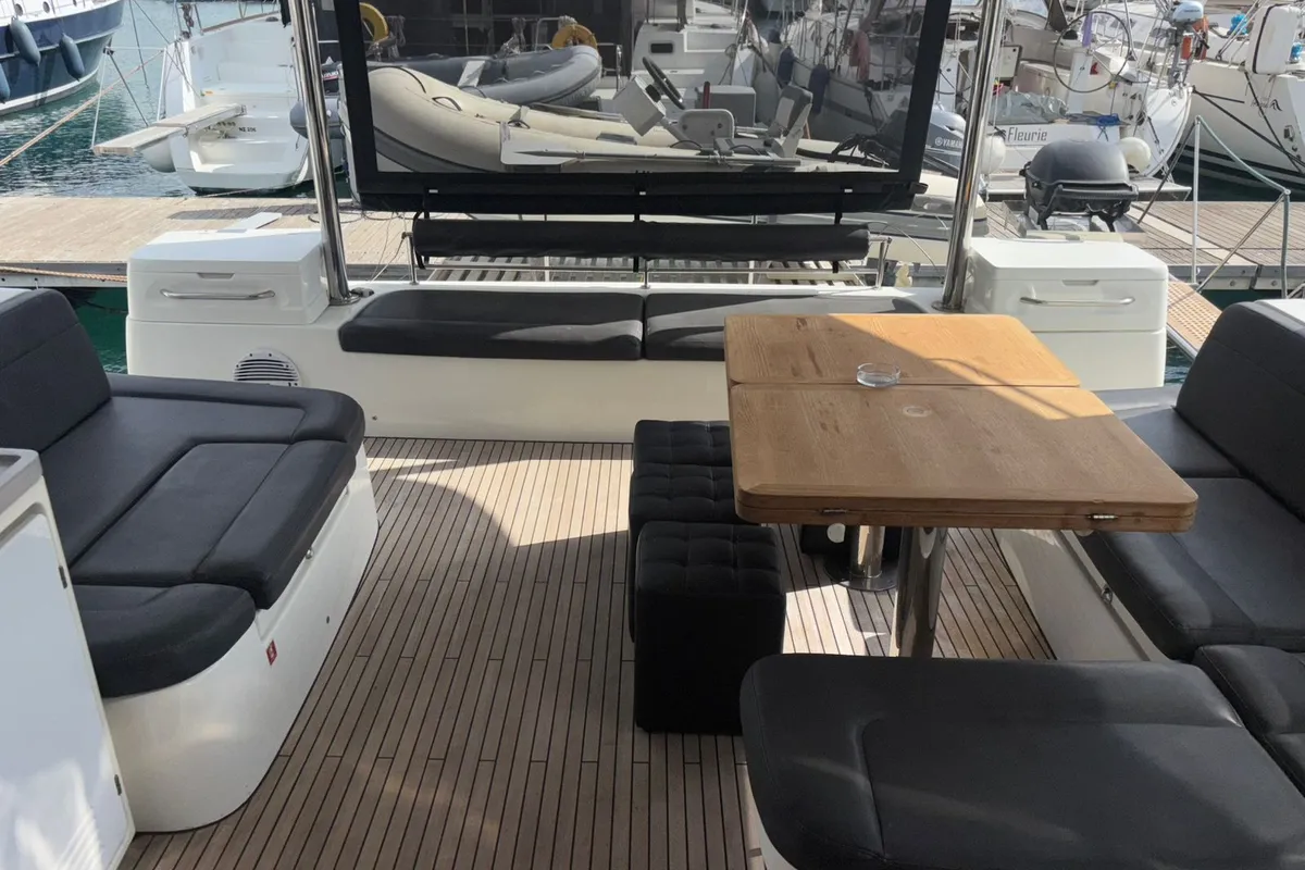 Deck of Aqua Star, a Lagoon 50 catamaran at Municipal Unit of Lefkada, Greece