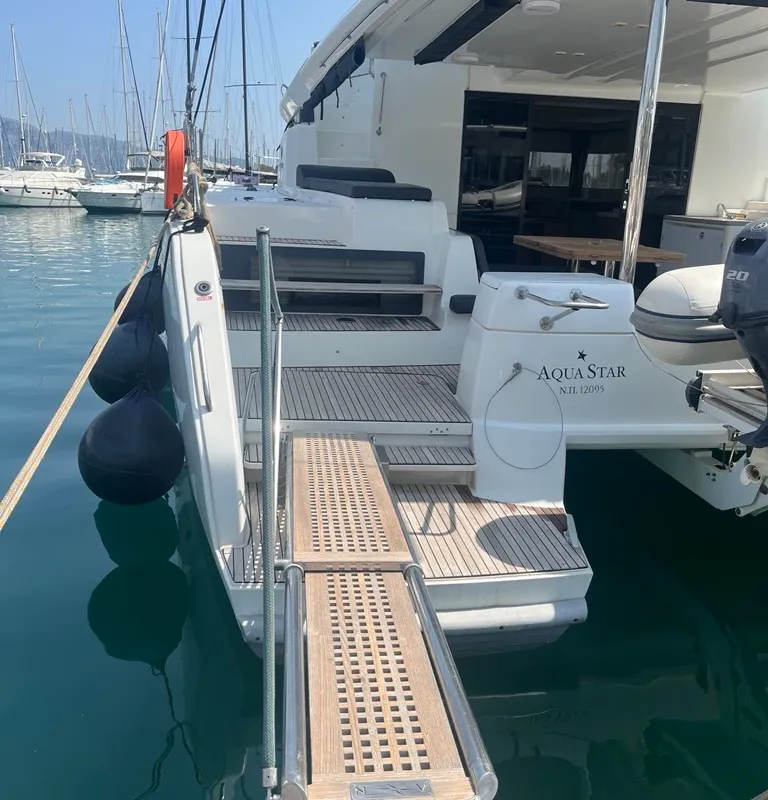 Exterior view of Aqua Star, a Lagoon 50 catamaran at Municipal Unit of Lefkada, Greece