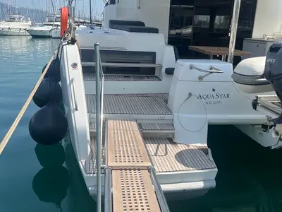 Deck of Aqua Star, a Lagoon 50 catamaran at Lefkada, Greece