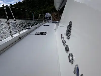 Deck of MAUI (MAR), a Lagoon 55 catamaran at Alameda, United States
