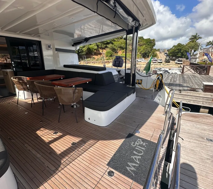 Deck of MAUI (MAR), a Lagoon 55 catamaran at Alameda, United States