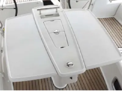 Deck of In Compliance, a Beneteau Oceanis 50 Family sailboat at Kalkara, Malta