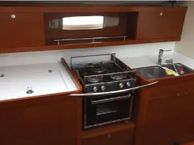 Galley of In Compliance, a Beneteau Oceanis 50 Family sailboat at Kalkara, Malta