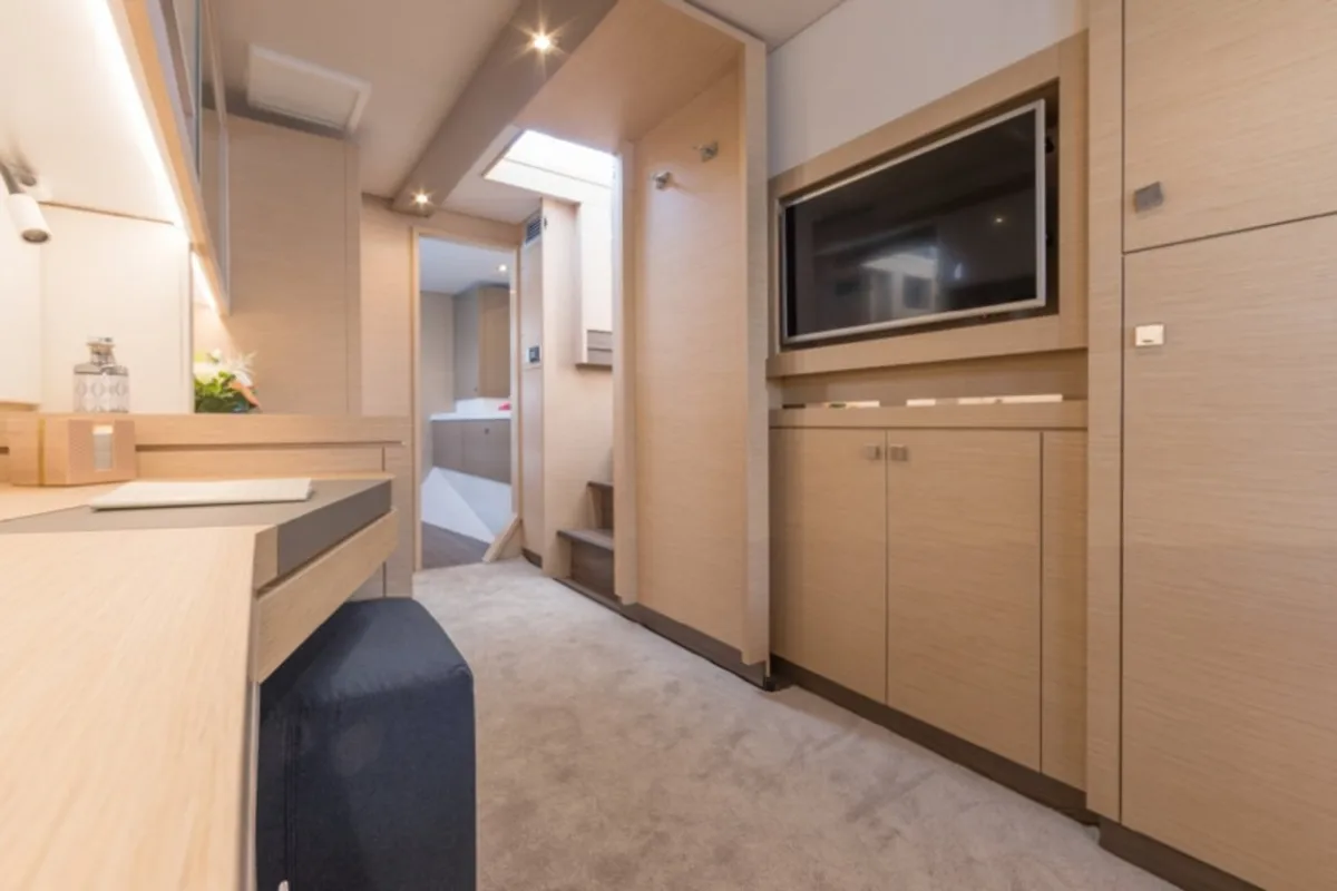 Cabin on Impossible Dream, a Fountaine Pajot Saona 47 Maestro catamaran at Central Abaco, Bahamas