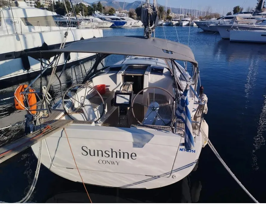 Exterior view of Sunshine, a Hanse 345 sailboat at Athens, Greece