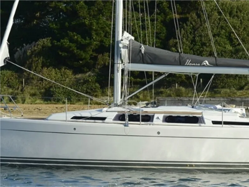 Exterior view of Sunshine, a Hanse 345 sailboat at Athens, Greece
