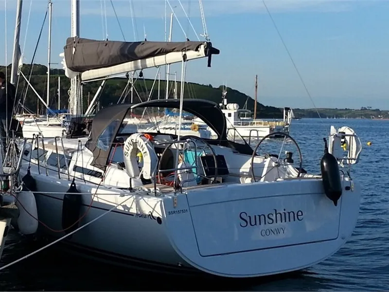 Exterior view of Sunshine, a Hanse 345 sailboat at Athens, Greece