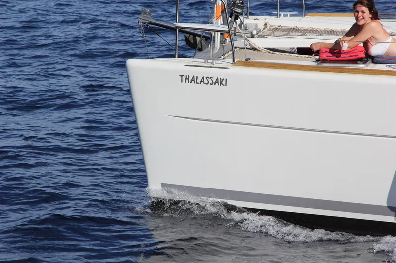 Exterior view of Thalassaki, a Lagoon 380 catamaran at Athens, Greece