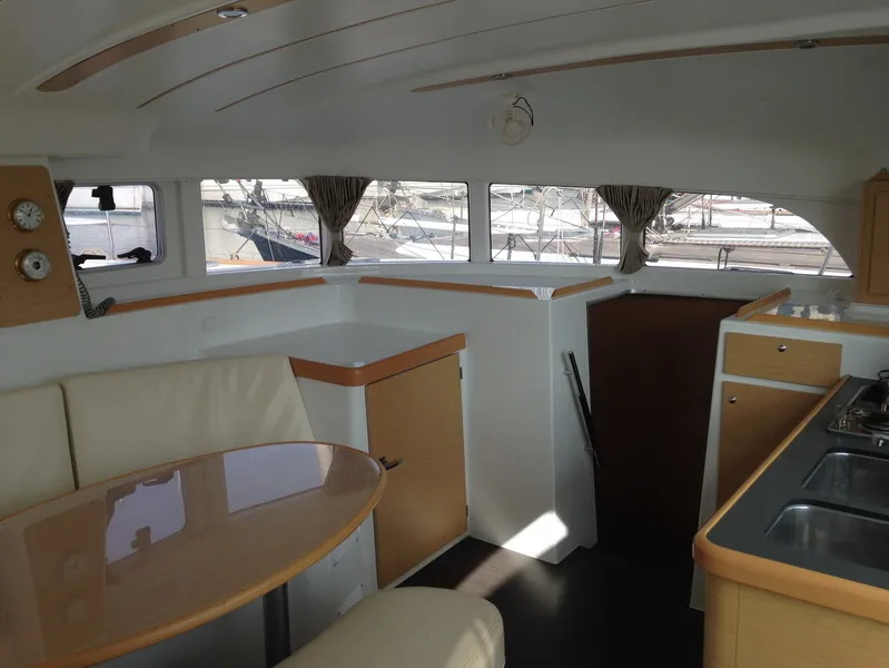 Salon of Thalassaki, a Lagoon 380 catamaran at Athens, Greece