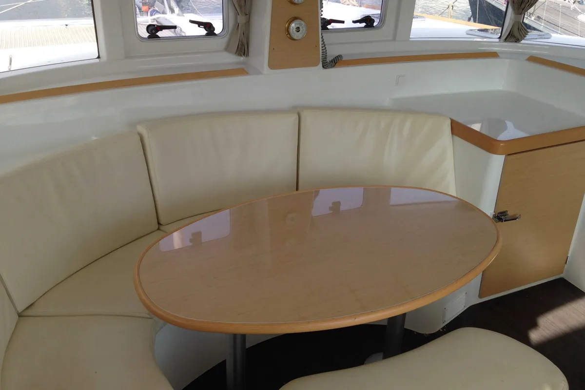 Salon of Thalassaki, a Lagoon 380 catamaran at Athens, Greece