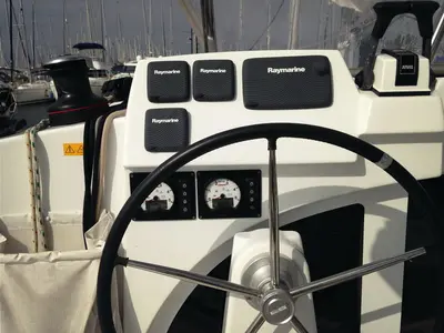 Cockpit of Thalassaki, a Lagoon 380 catamaran at Athens, Greece