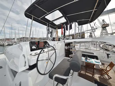 Cockpit of Adriana 2, a Lagoon 42 catamaran at Grad Trogir, Croatia