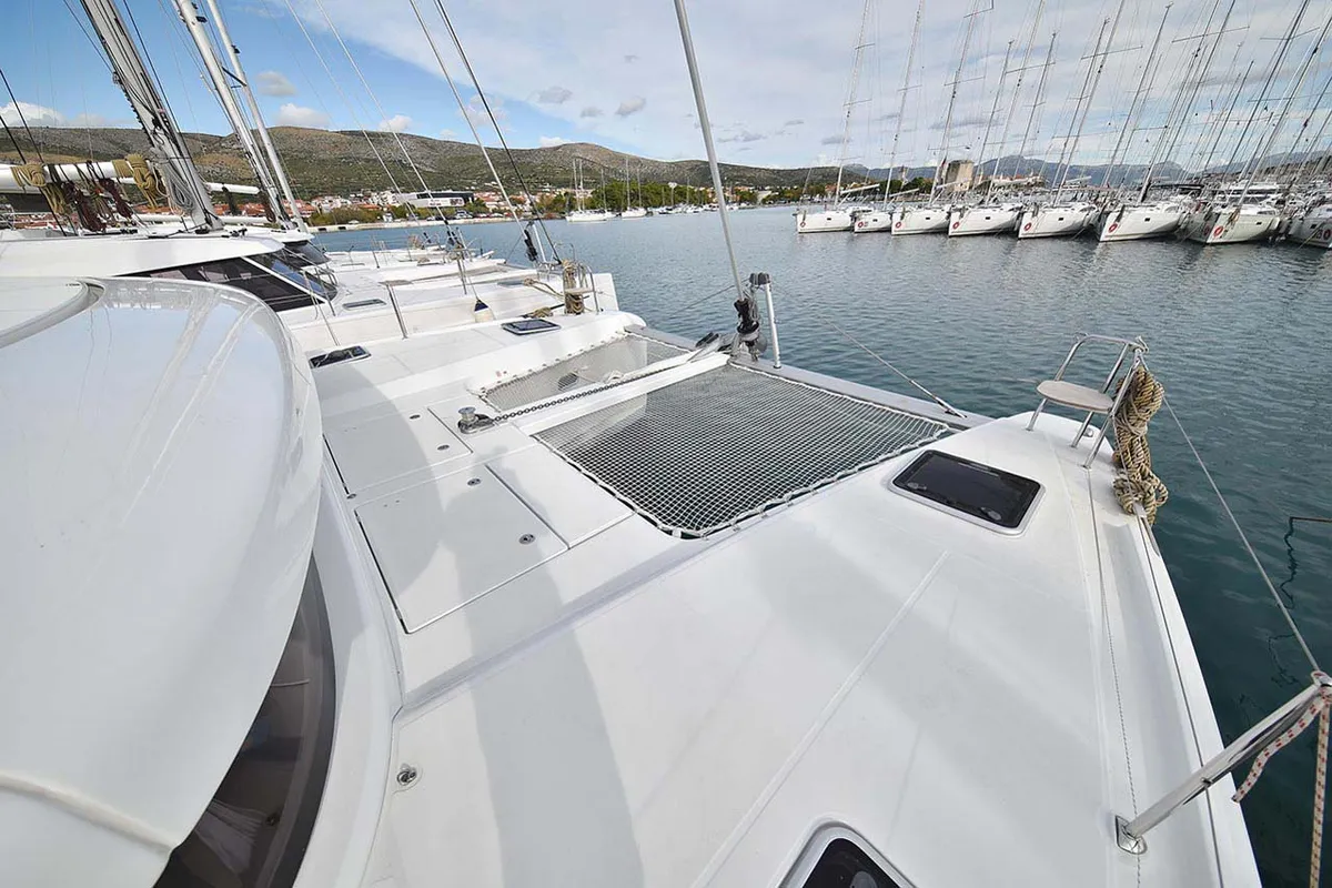 Deck of Adriana 2, a Lagoon 42 catamaran at Grad Trogir, Croatia