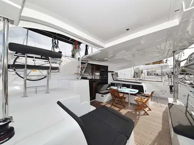 Deck of Adriana 2, a Lagoon 42 catamaran at Grad Trogir, Croatia