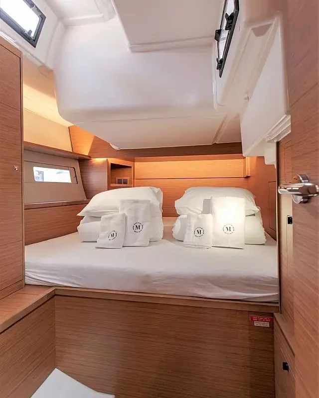 Cabin on Johanna, a Dufour 530 sailboat at Seget Donji, Croatia