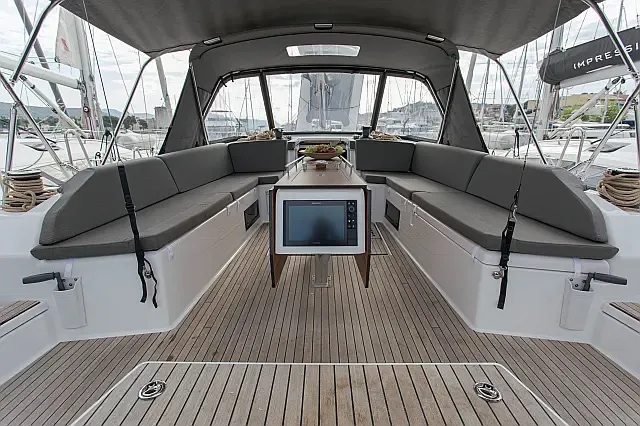 Deck of Johanna, a Dufour 530 sailboat at Seget Donji, Croatia