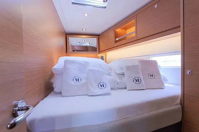 Cabin on Johanna, a Dufour 530 sailboat at Seget Donji, Croatia