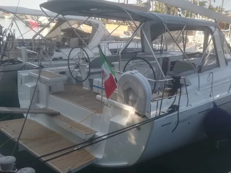 Exterior view of Belle, a Beneteau Oceanis 51.1 sailboat at Cannigione, Italy