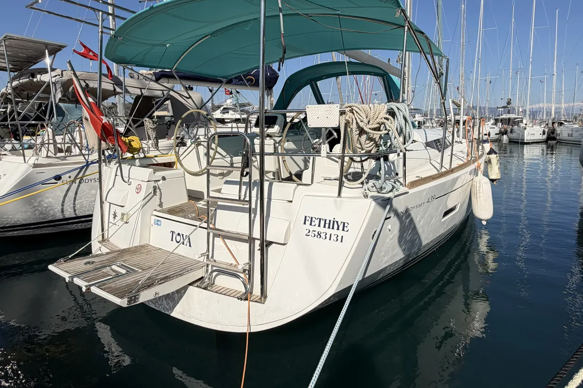 Exterior view of Classic, a Jeanneau Sun Odyssey 439 sailboat at Fethiye, Turkey