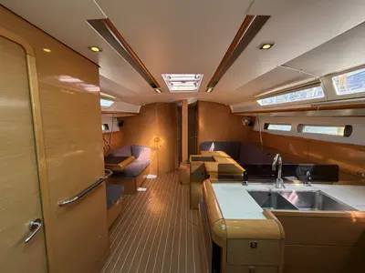 Salon of Classic, a Jeanneau Sun Odyssey 439 sailboat at Fethiye, Turkey