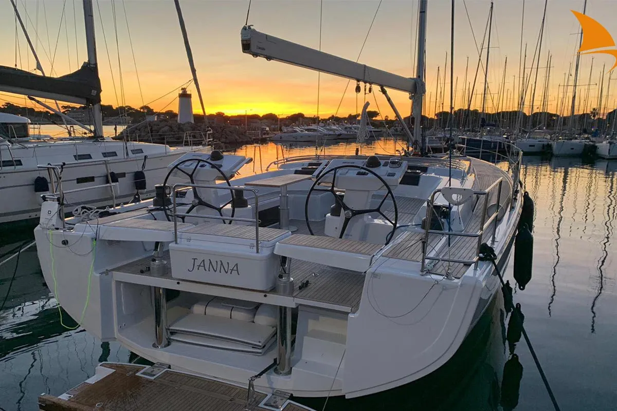 Exterior view of Janna, a Hanse 548 sailboat at Hyères, France