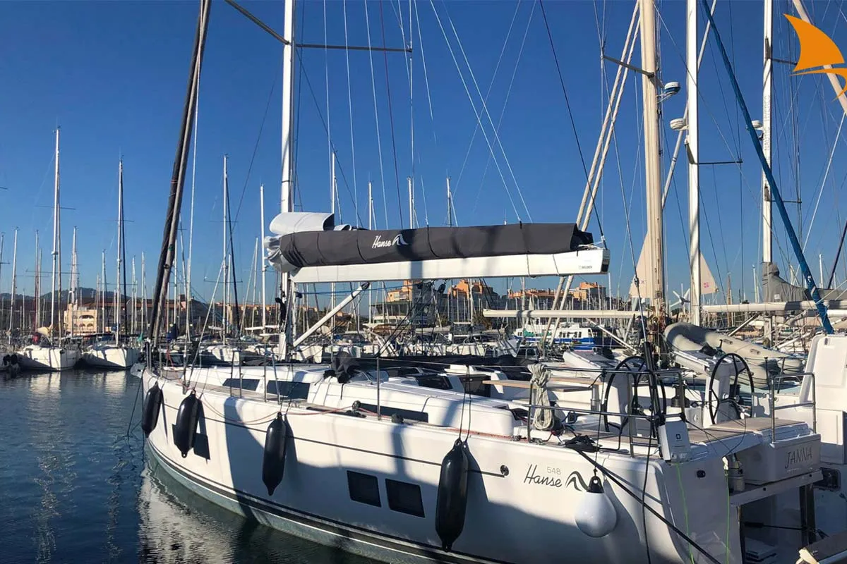 Exterior view of Janna, a Hanse 548 sailboat at Hyères, France