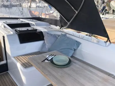 Deck of Janna, a Hanse 548 sailboat at Hyères, France