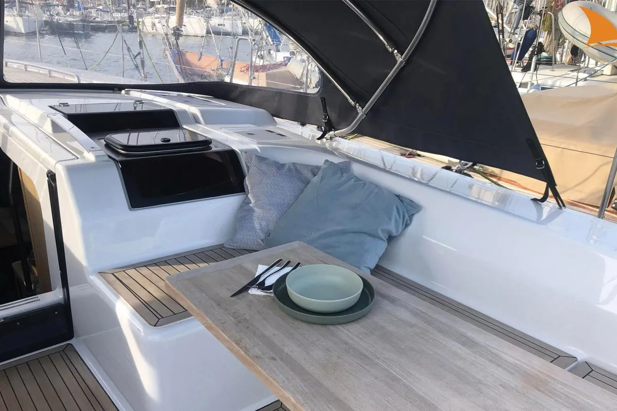 Deck of Janna, a Hanse 548 sailboat at Hyères, France