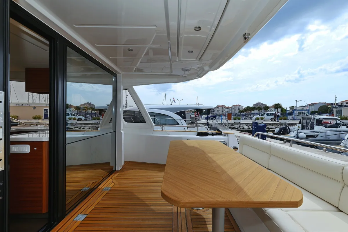 Deck of Red Hot, a Greenline 48 Fly motor yacht at Grad Biograd na Moru, Croatia