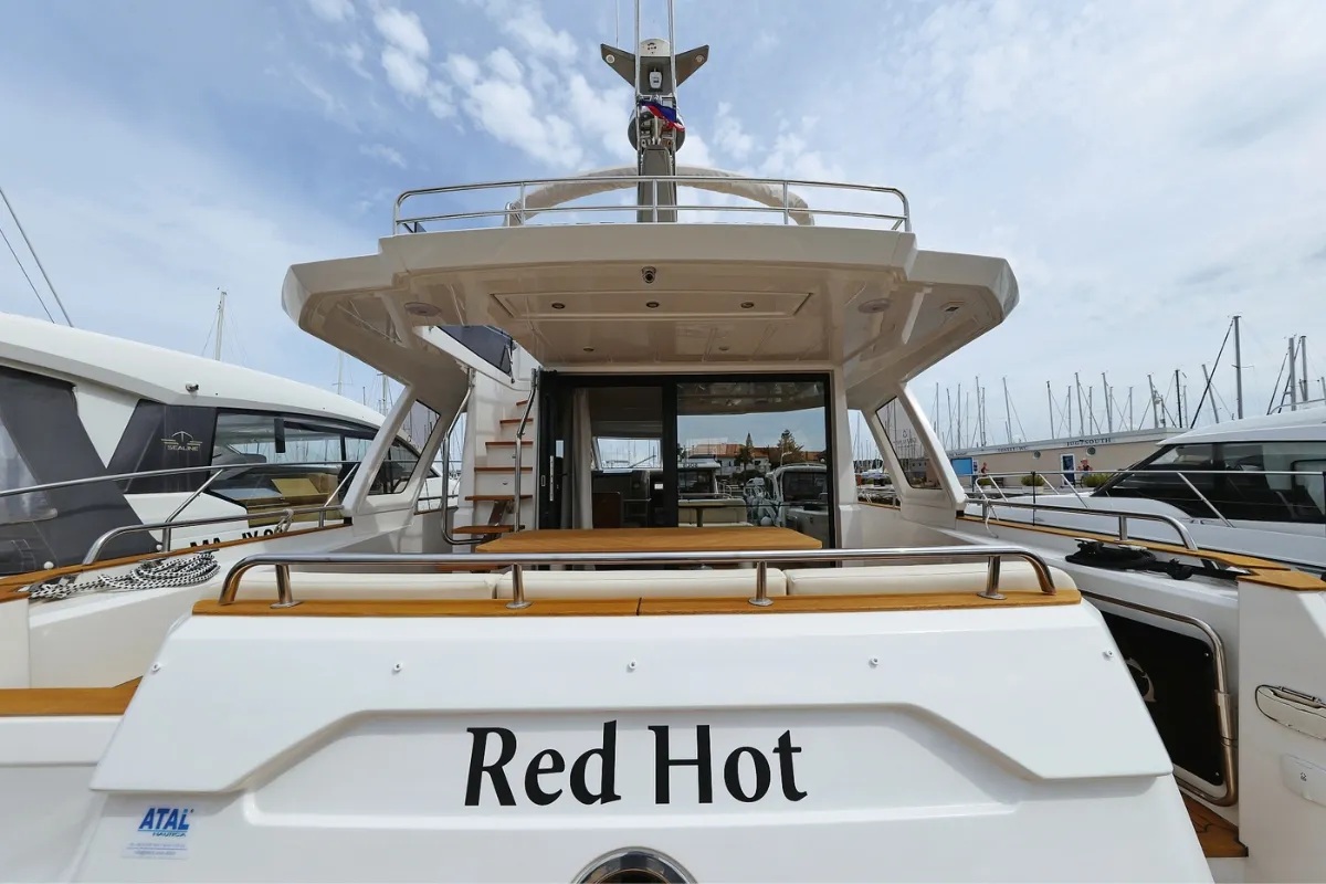 Deck of Red Hot, a Greenline 48 Fly motor yacht at Grad Biograd na Moru, Croatia