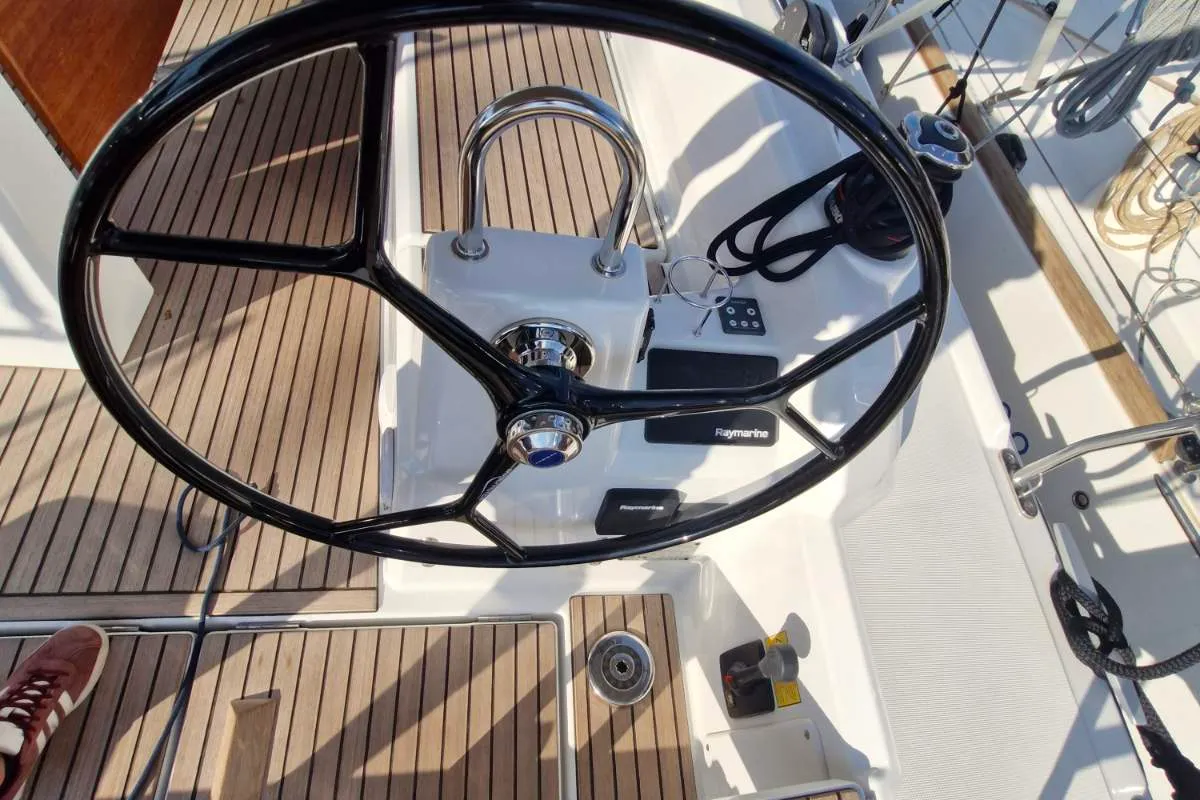 Cockpit of Agios, a Beneteau Oceanis 37.1 sailboat at Grad Pula, Croatia