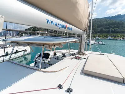 Deck of Ferd - Premium line, a Lagoon 42 catamaran at Capo d'Orlando, Italy