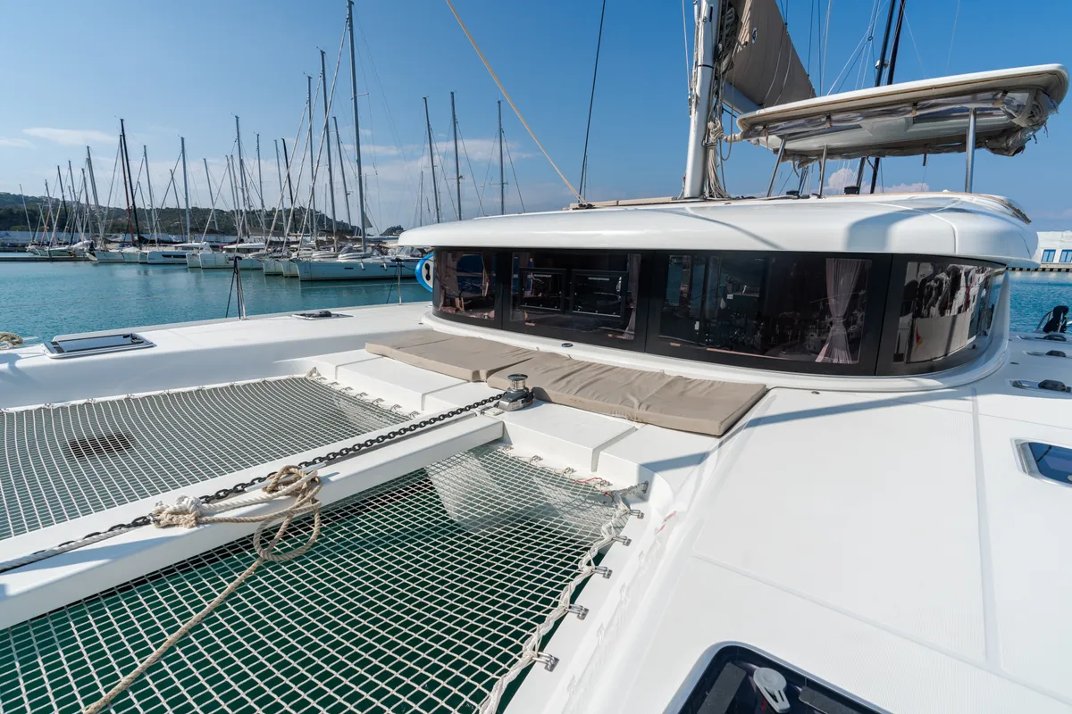 Deck of Ferd - Premium line, a Lagoon 42 catamaran at Capo d'Orlando, Italy