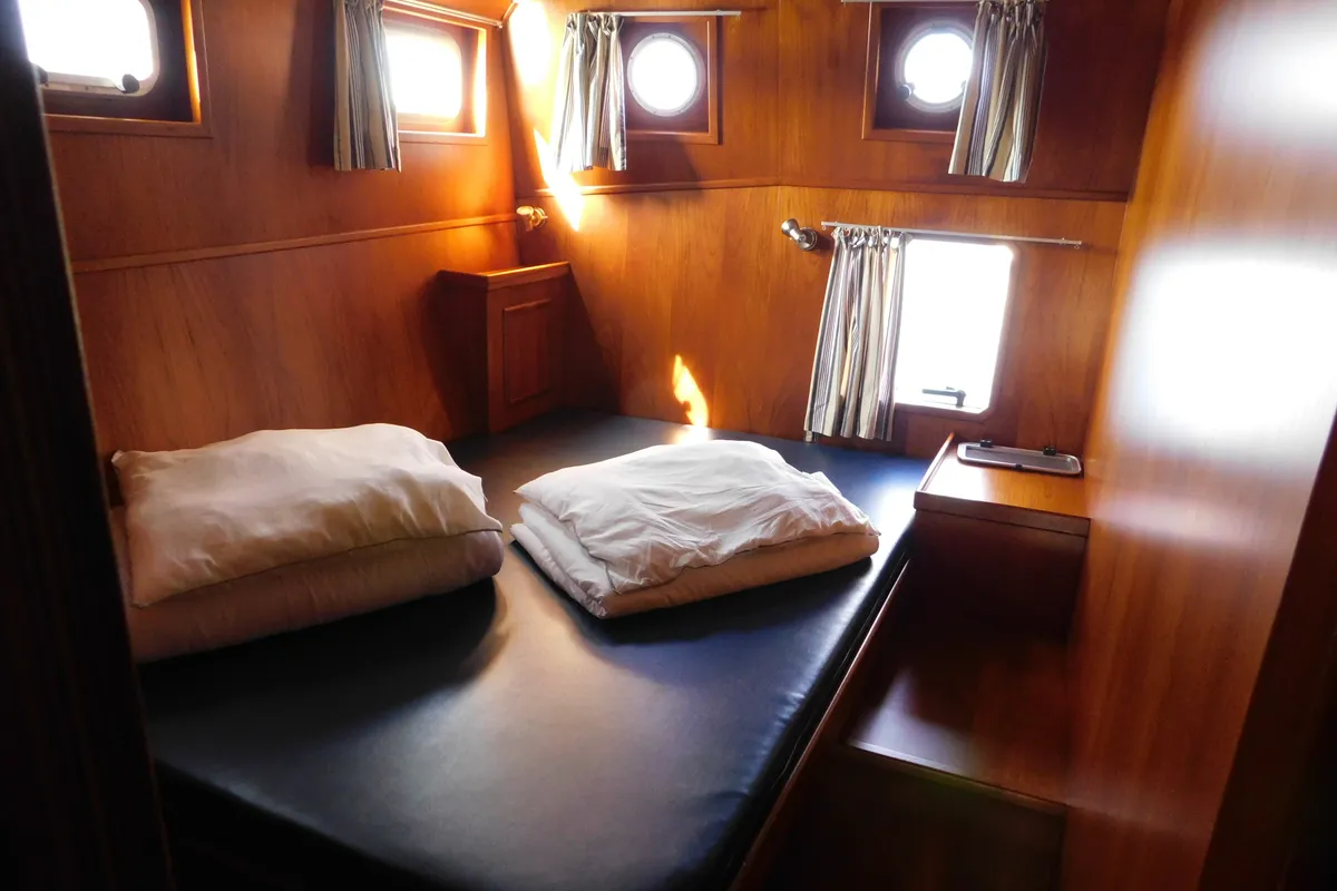 Cabin on IJsvogel, a Delos 1430 motorboat at IJsselstein, Netherlands