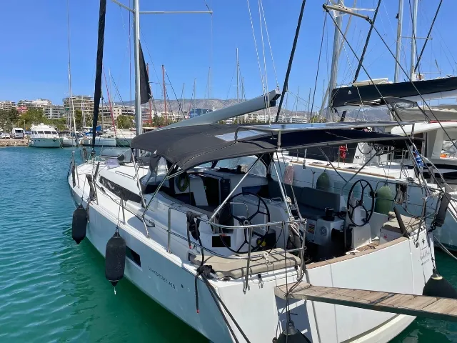 Exterior view of Achilleas, a Jeanneau Sun Odyssey 490 sailboat at Athens, Greece