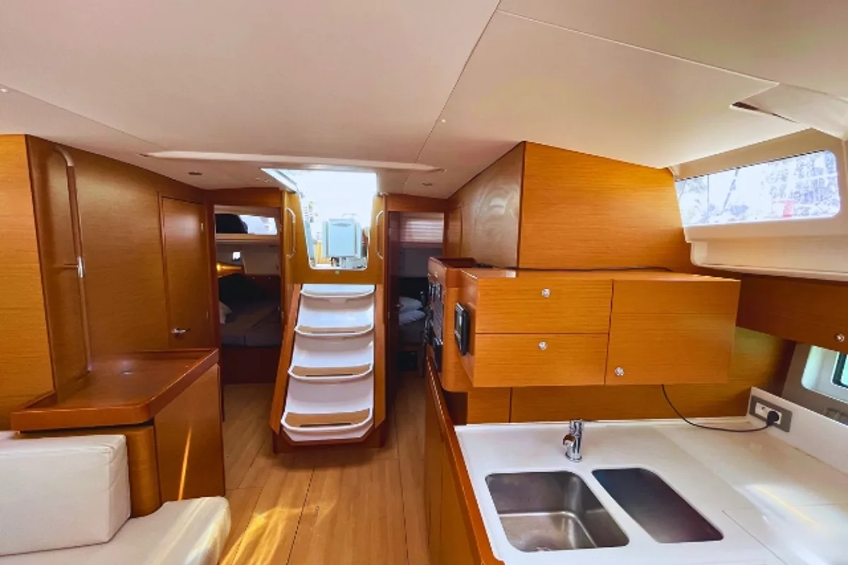 Galley of Achilleas, a Jeanneau Sun Odyssey 490 sailboat at Athens, Greece