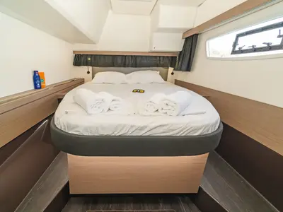 Cabin on Aifos, a Fountaine Pajot Isla 40 catamaran at Lavreotiki, Greece