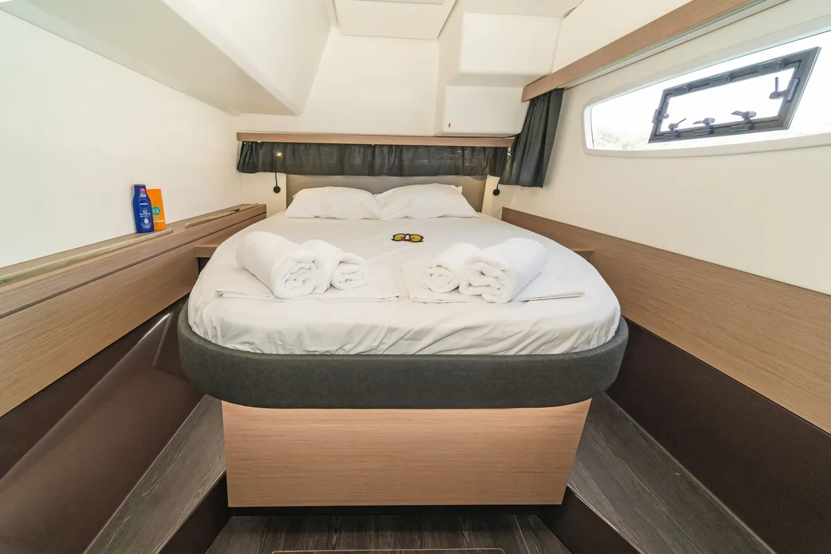 Cabin on Aifos, a Fountaine Pajot Isla 40 catamaran at Lavreotiki, Greece