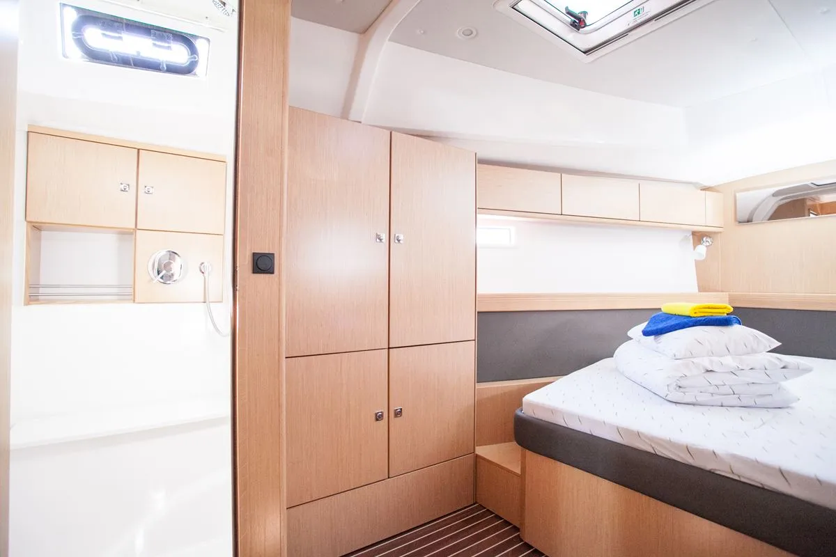 Cabin on 'njoy, a Bavaria Cruiser 46 sailboat at Dubrovnik, Croatia