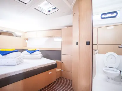 Cabin on 'njoy, a Bavaria Cruiser 46 sailboat at Dubrovnik, Croatia