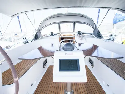 Cockpit of 'njoy, a Bavaria Cruiser 46 sailboat at Dubrovnik, Croatia