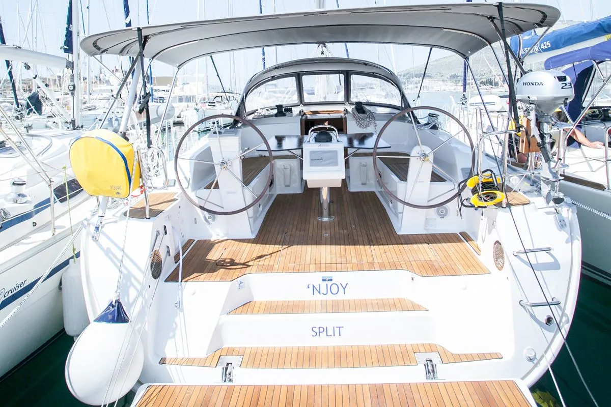 Deck of 'njoy, a Bavaria Cruiser 46 sailboat at Dubrovnik, Croatia