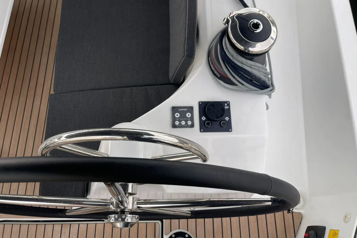 Cockpit of Colibrì, a Jeanneau Sun Odyssey 410 sailboat at Salerno, Italy