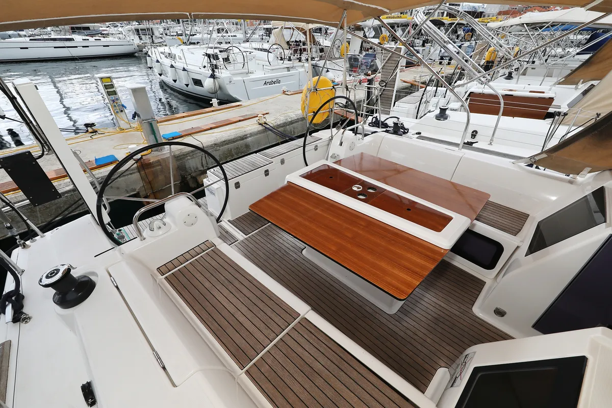 Deck of Black Pearl, a Dufour 412 GL sailboat at Grad Biograd na Moru, Croatia