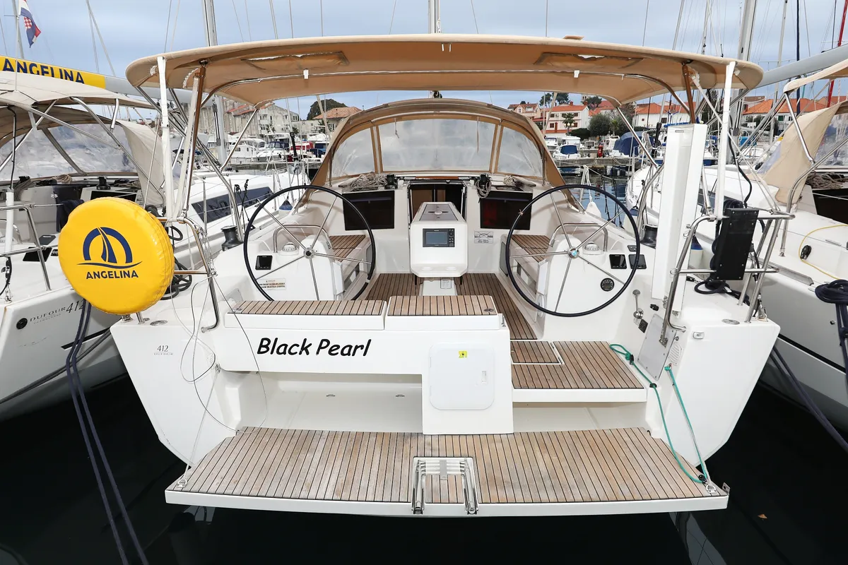 Exterior view of Black Pearl, a Dufour 412 GL sailboat at Grad Biograd na Moru, Croatia